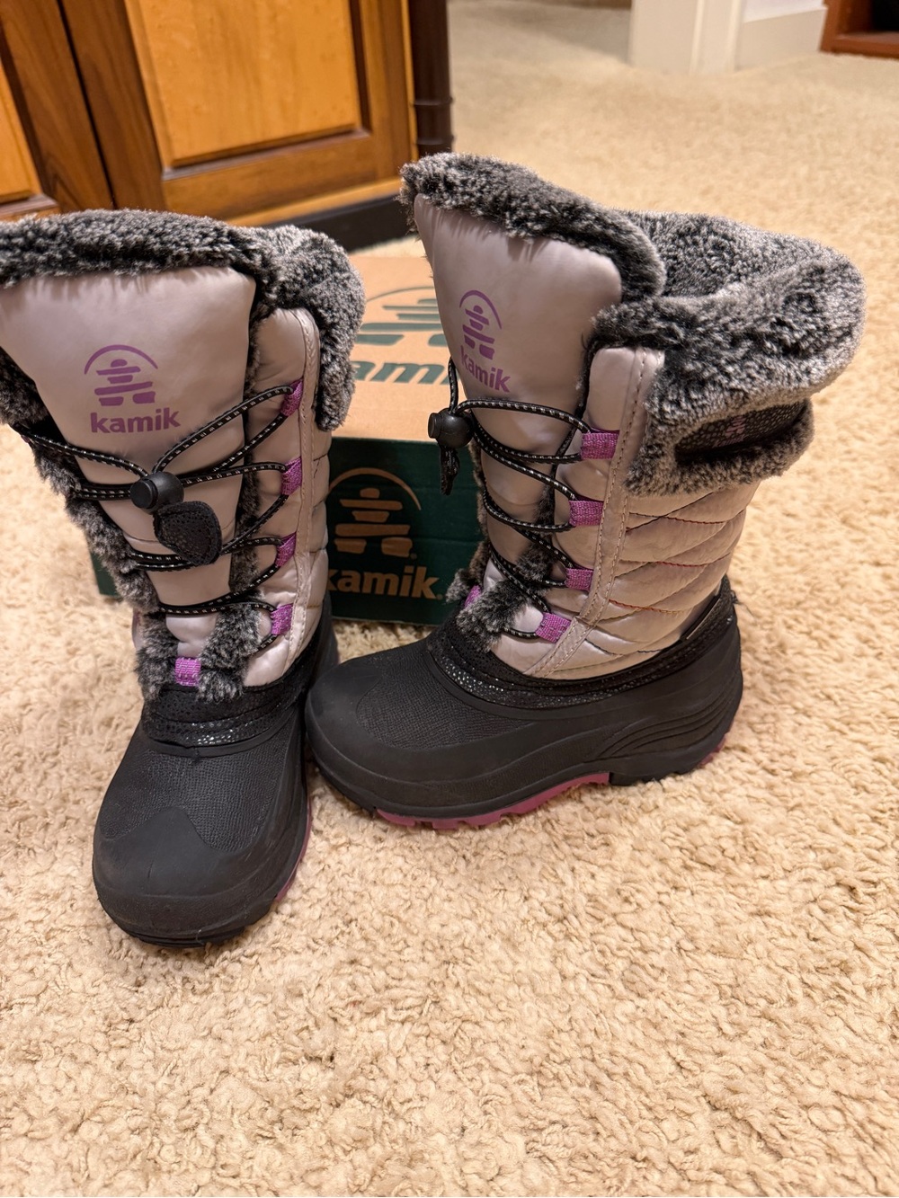 Kamik Kids Black Gray and Purple Winter Snow Boots